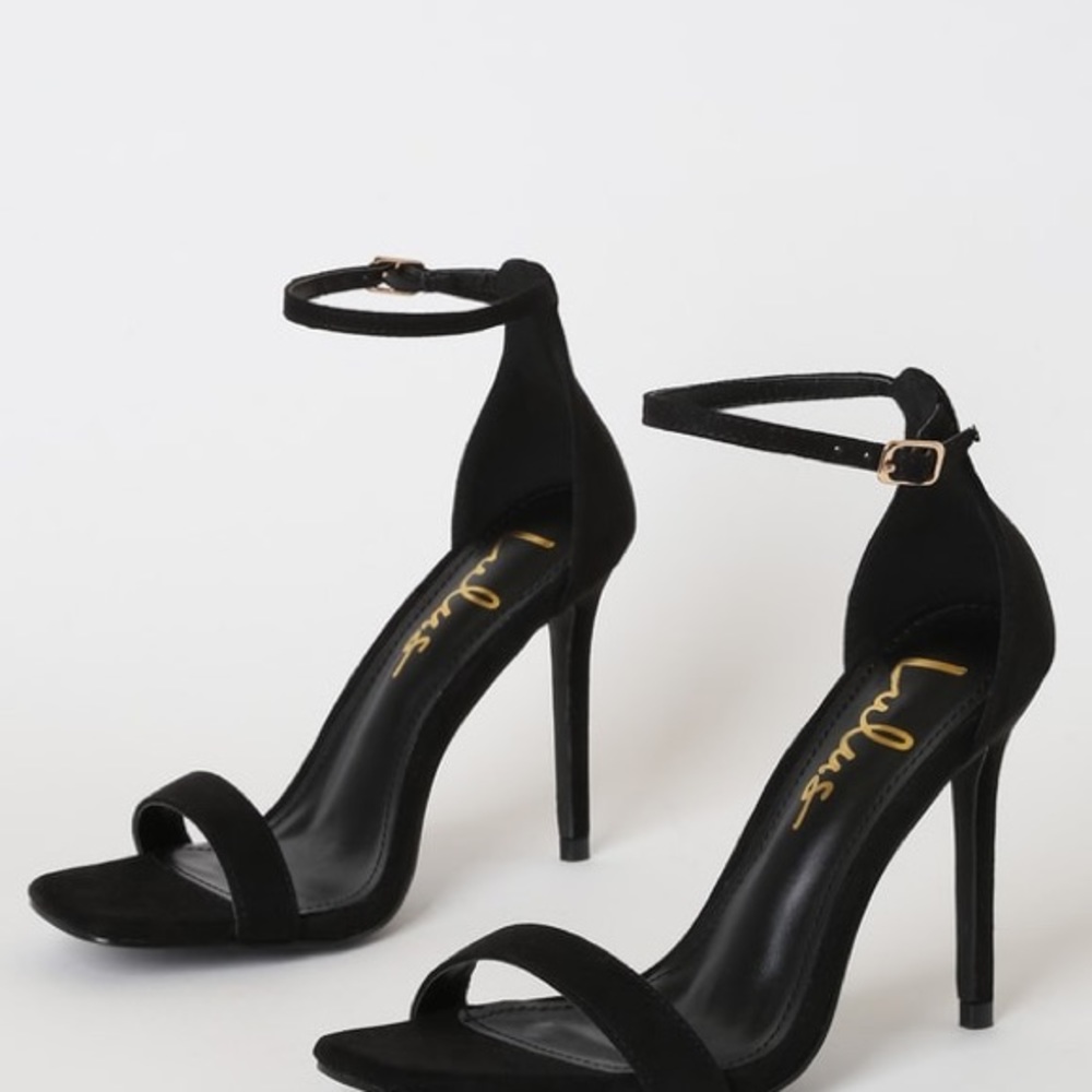 Lulu’s Lynnie Black Suede Ankle Strap Heels